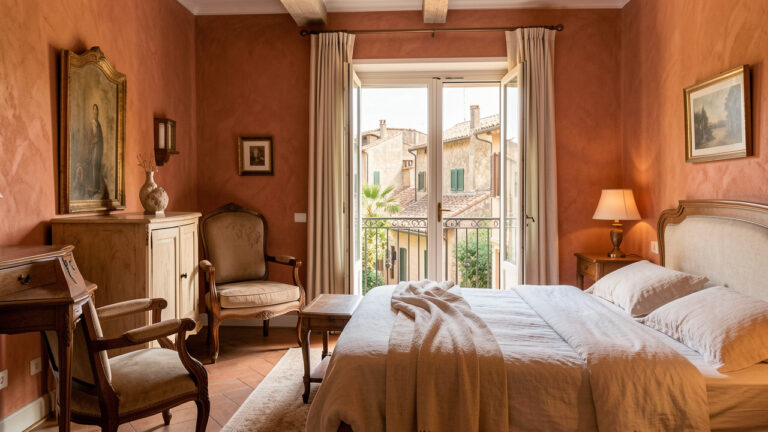 Appartement accueillant à Rome, décoré avec des matériaux chaleureux et une touche authentique, donnant sur un quartier historique paisible.